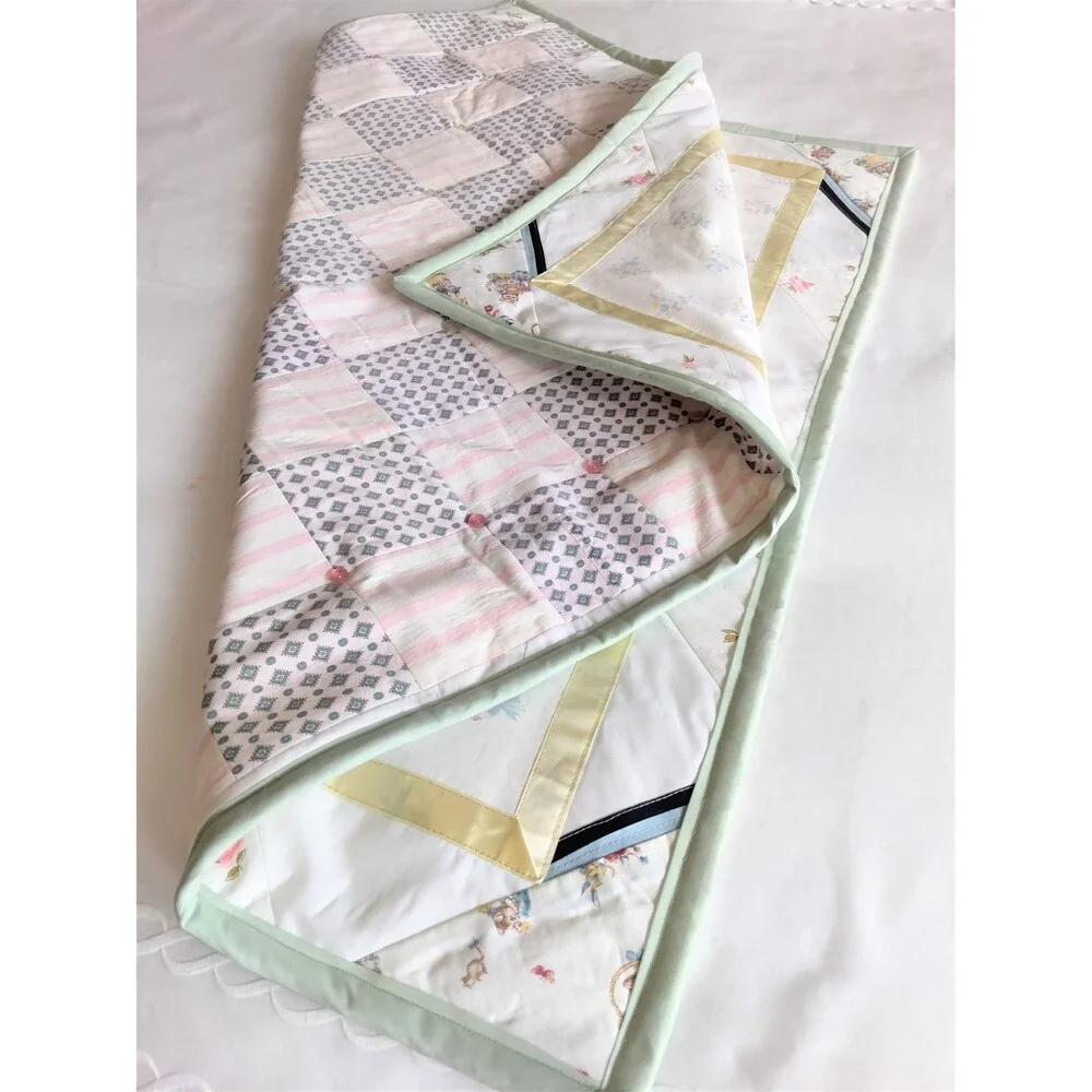 Patchwork Reversible Baby Quilt - 42 x 36 inches - Play Pad for Nursery